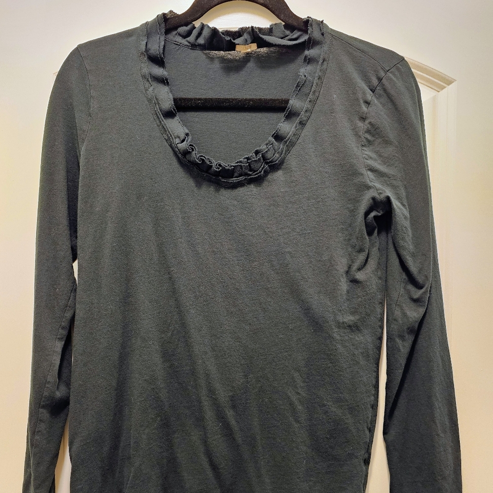 J. Crew Black Ruffled Long Sleeve Top Sz M - Picture 2 of 5